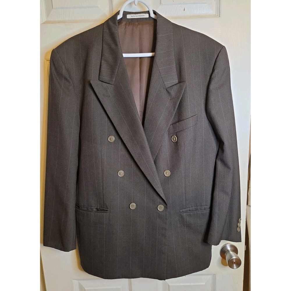Vintage Yves Saint Laurent YSL Blazer Mens 42 44 Brown Pinstripe Double Breasted